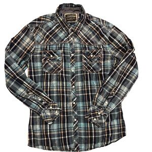 BKE Buckle Vintage 1967 Pearl Snap Shirt Size L Long Sleeve Slim Fit - Cowboy
